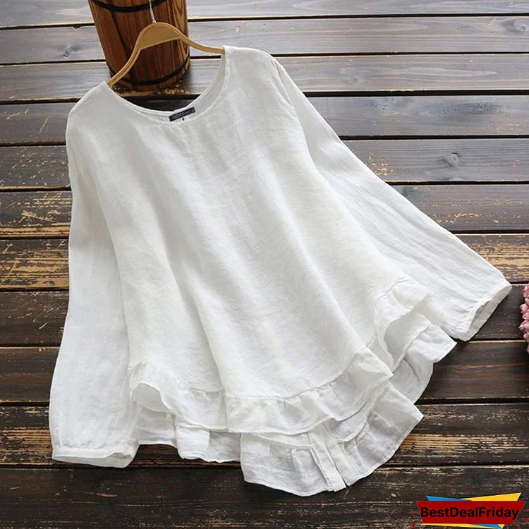 ZANZEA Women Short Sleeve Cotton Linen Blouses T Shirts Summer Casaul Loose Ruffle Blusas Tops Tee