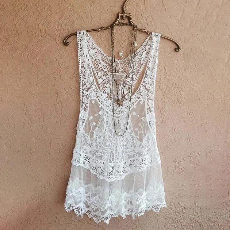 Vintage Lace See-through Look Comfy Tank Top