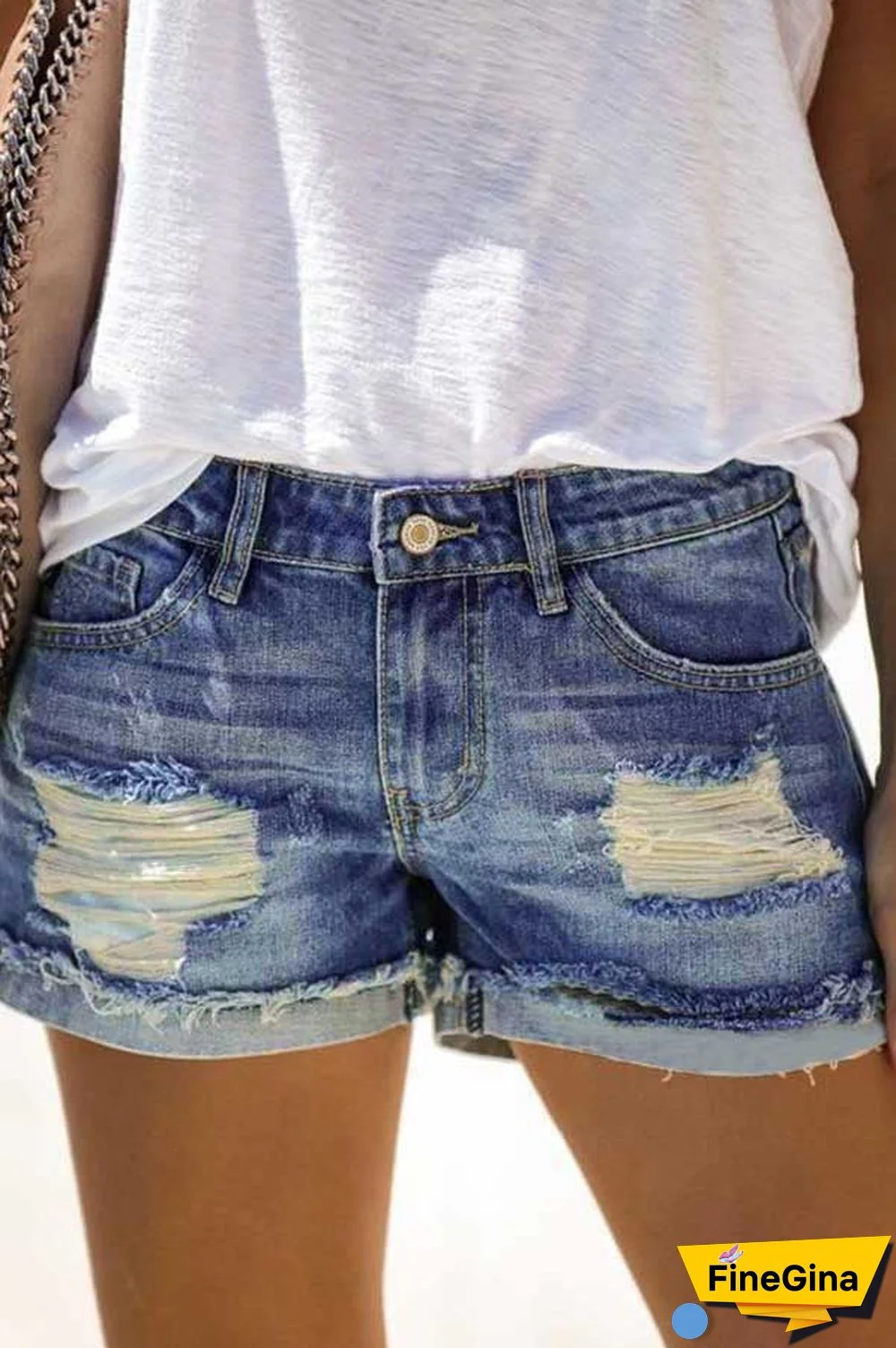 Regular Waist Solid Color Regular Fit Hole Casual Jeans