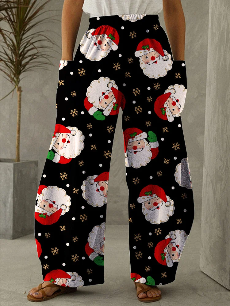 Christmas Santa Claus Print Vintage Pants