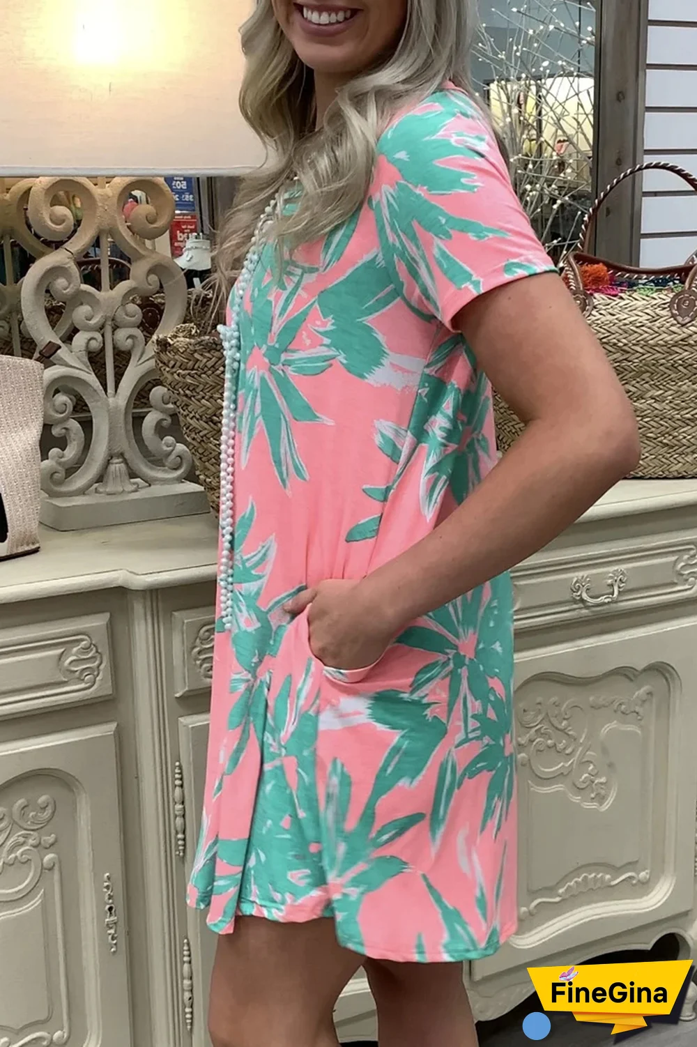 Casual Street Floral Pocket V Neck A Line Dresses