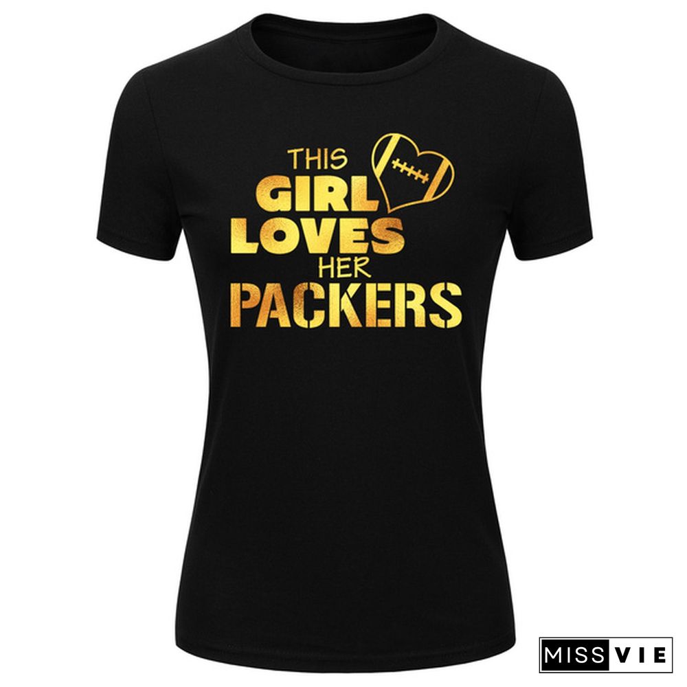 SPGBTees Women's This Girl Loves Her Packers T-shirt Black Color XS-Size