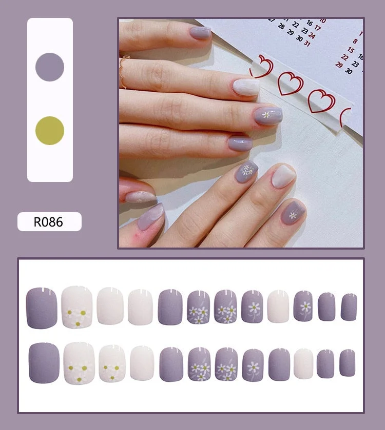 French Nails Art Tips Fake Nail Press on False with Glue Designs Set Full Cover Artificial Box Short Display Kiss Stick Square-Nail Inspo