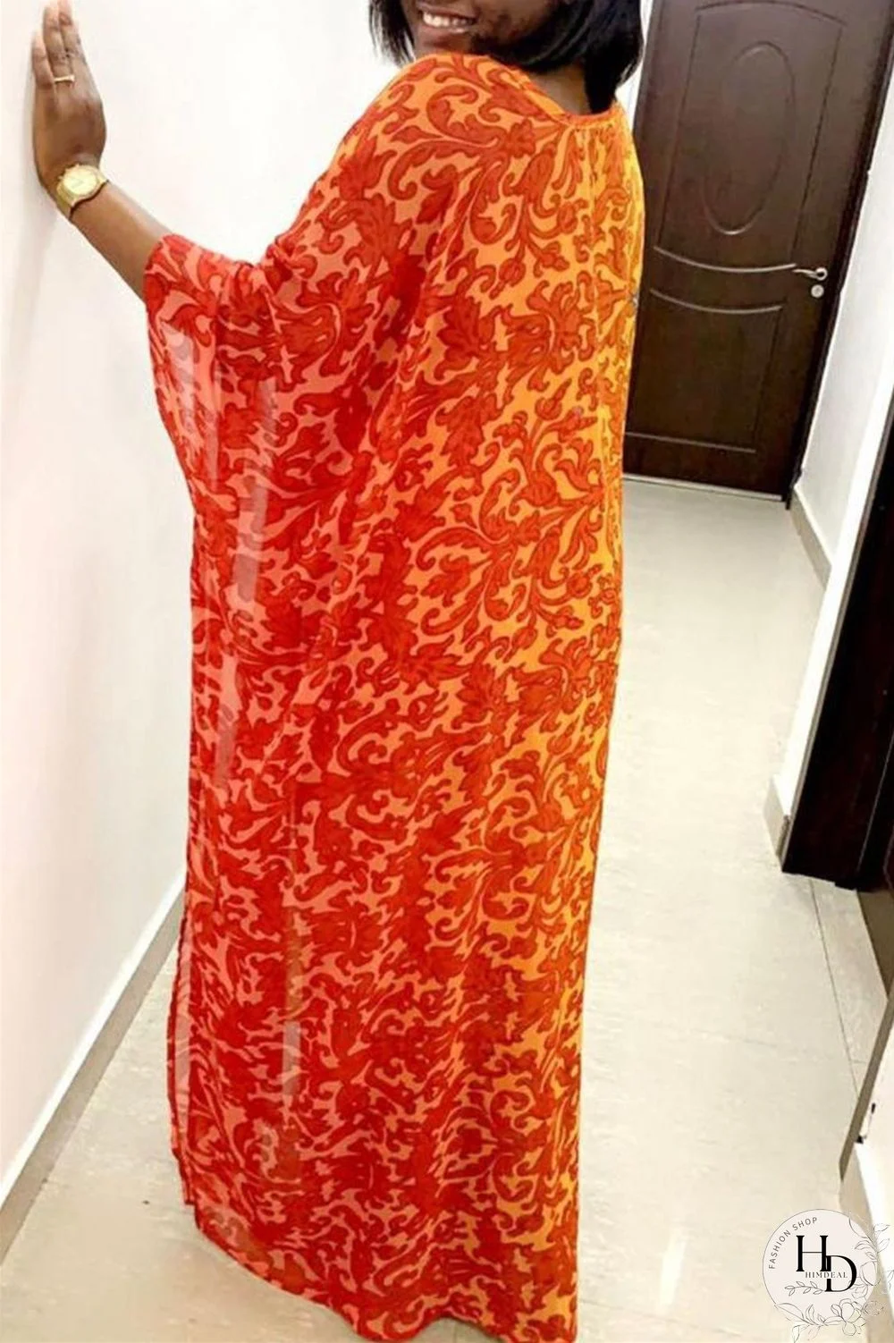 Blue Fashion Casual Print Slit V Neck Long Sleeve Two Pieces