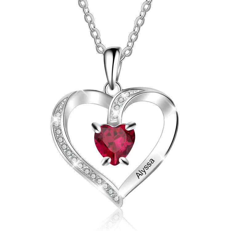 Heart Ruby Necklace Custom July Birthstone Necklace Gift for Her