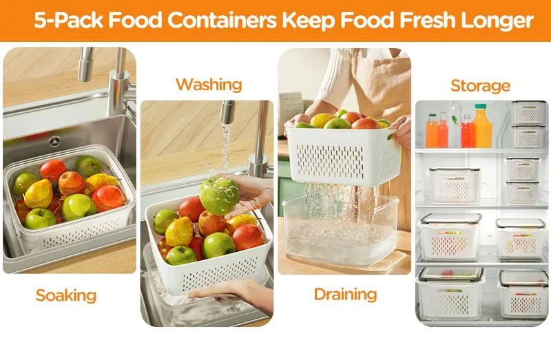 💖Last Day Sale 49% OFF🔥Household transparent plastic food storage box-Including drain basket💧