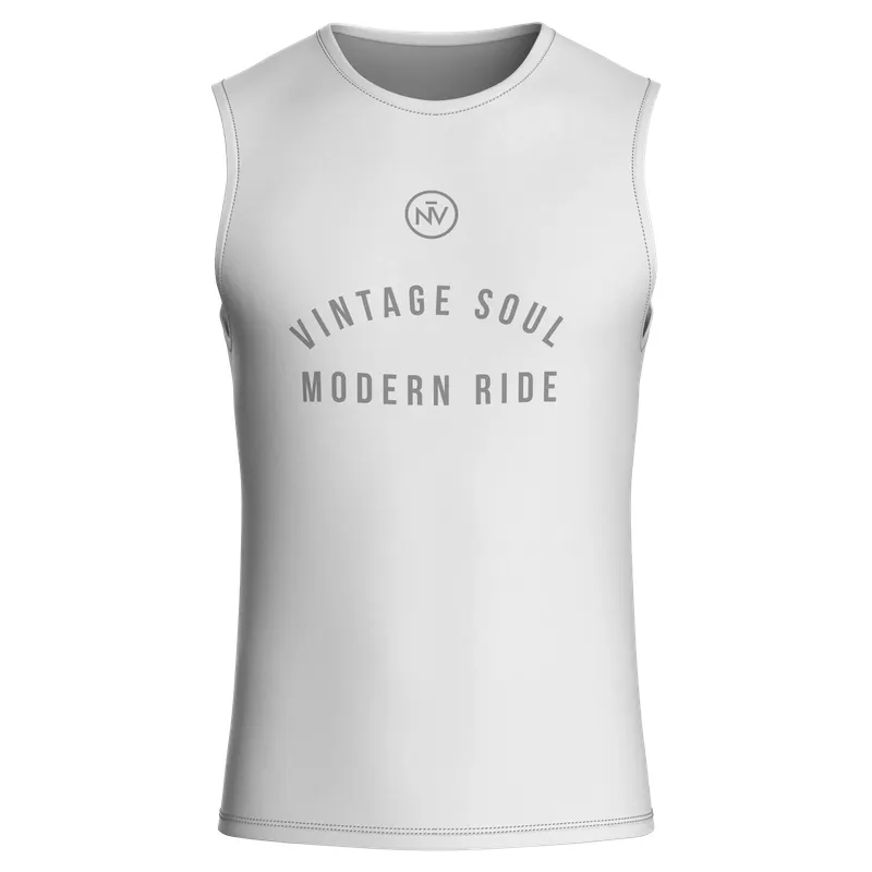 Vintage Soul White Base Layer – Cycling Sleeveless Slim Fit Lightweight