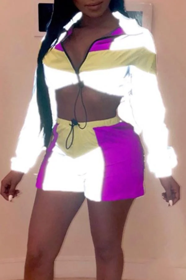 Trendy Patchwork Shorts Set