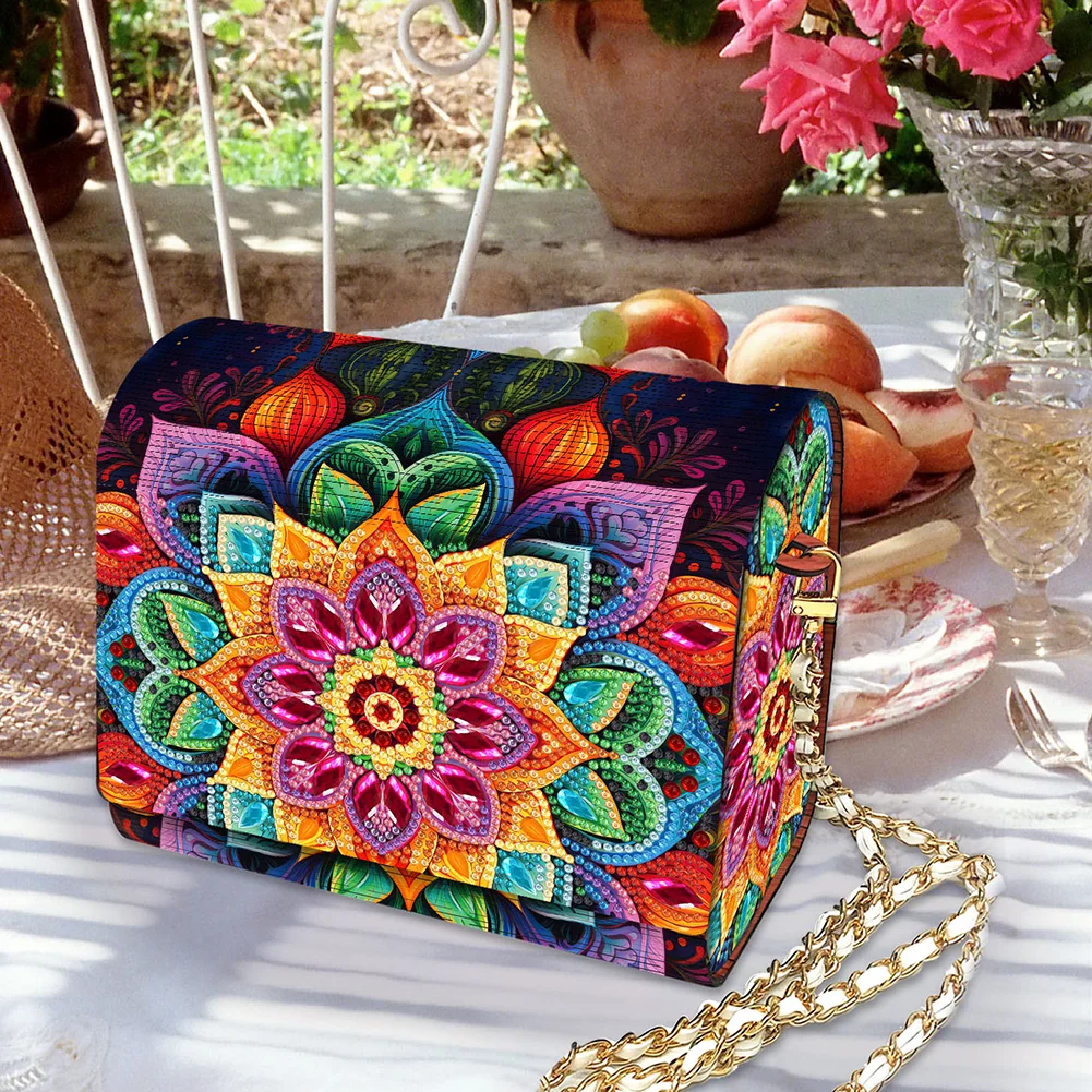 DIY Mandala Diamond Art Wooden Coin Pouch with Chain 5D Diamond Painting Purse