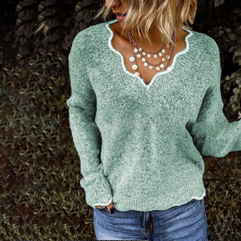 Unique V-Neck Knitted Cute Pullover Women's Sweater