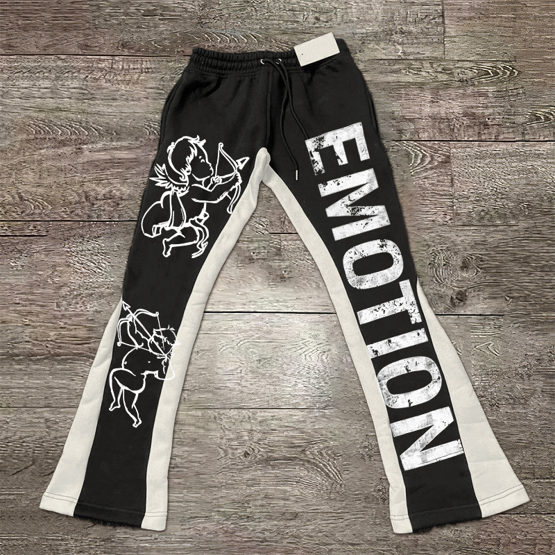 Sopula Vintage Angel Emotion Print Contrast Flared Sweatpants - Sopula｜Premium Graphic Tees & Graphic Clothing