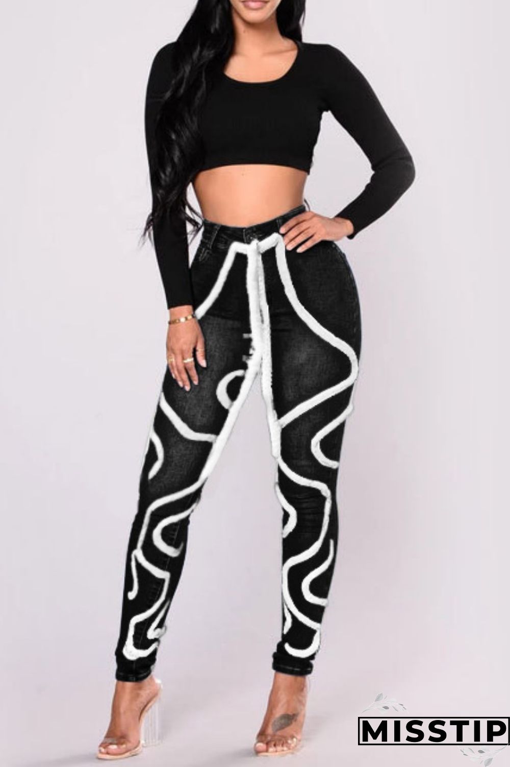 Light Blue Casual Solid Patchwork Mid Waist Regular Denim Jeans