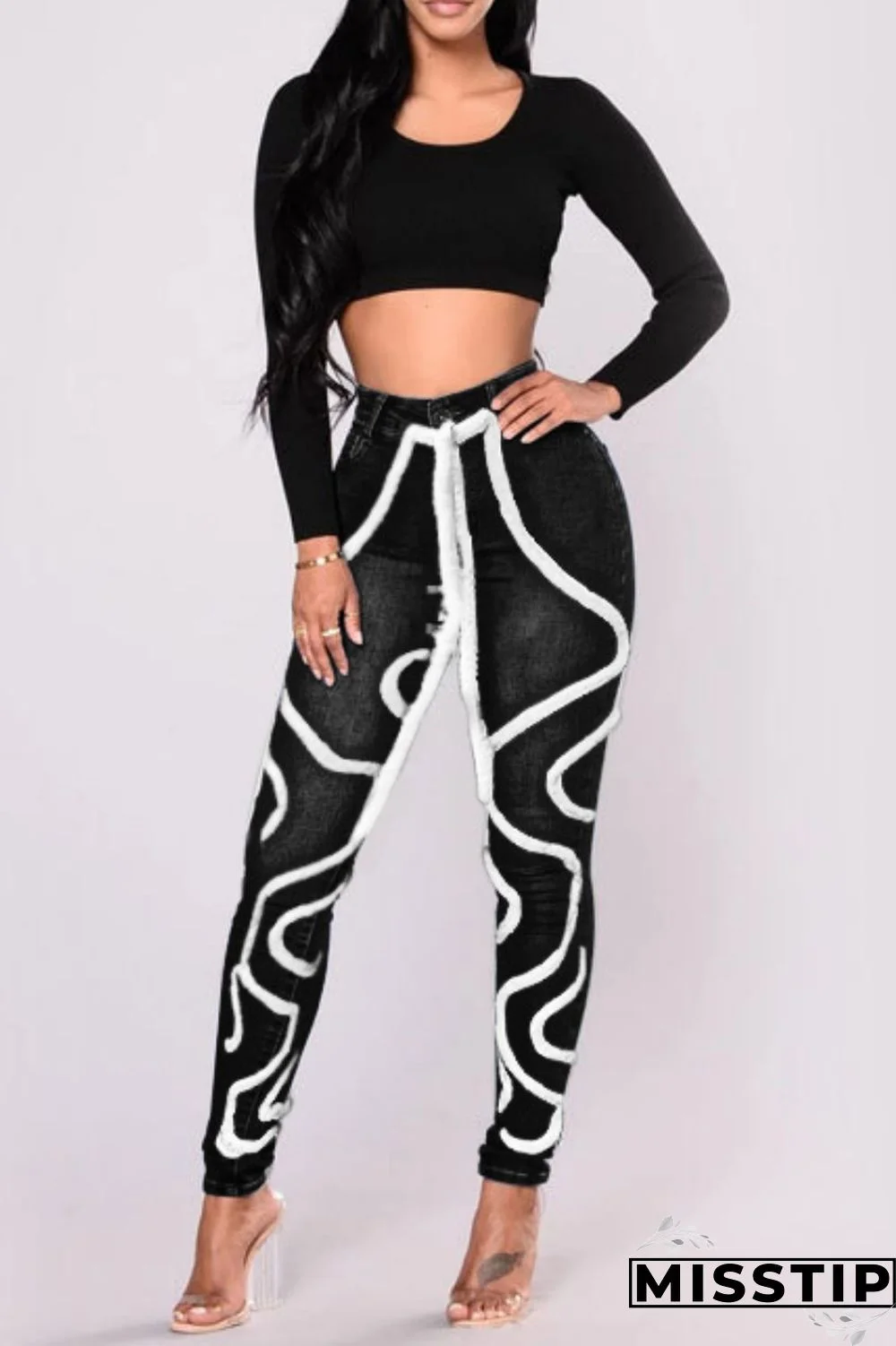 Light Blue Casual Solid Patchwork Mid Waist Regular Denim Jeans