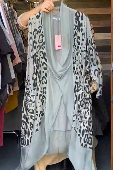 Leopard print patchwork long-sleeved casual long dress