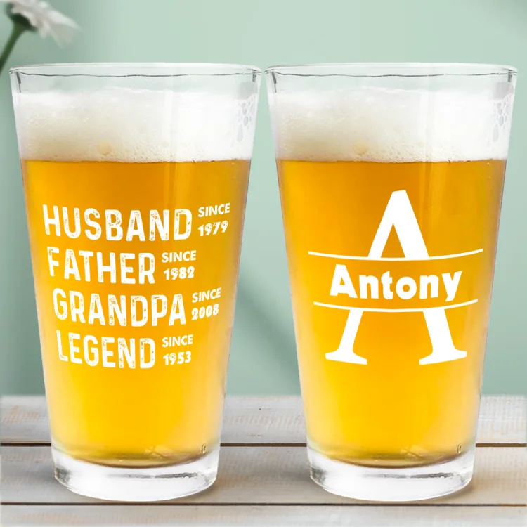 Personalized Beer Glass -Husband Father Grandpa Legend Custom Name