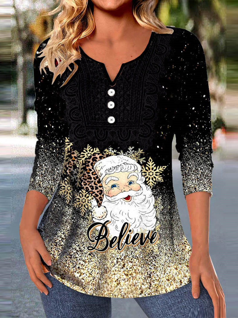 Women Long Sleeve V-neck Graphic Floral Printed Top