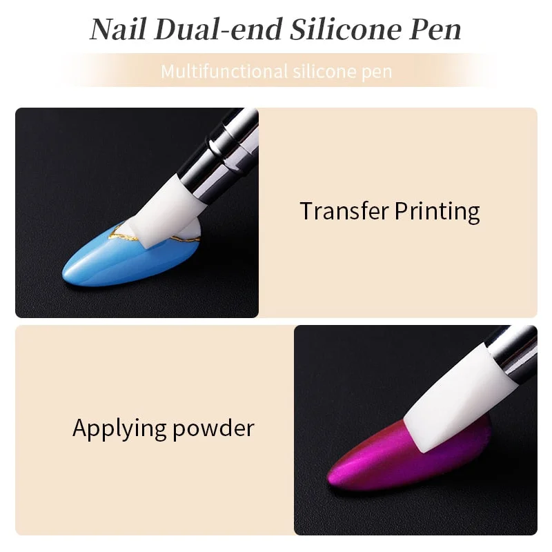 1 Pc Double Way Rhinestone Silicone Nail Brush Carving Emboss Hollow Pottery Pen UV Gel Shaping Silicone Brushes Nail Art Tool-Nail Inspo
