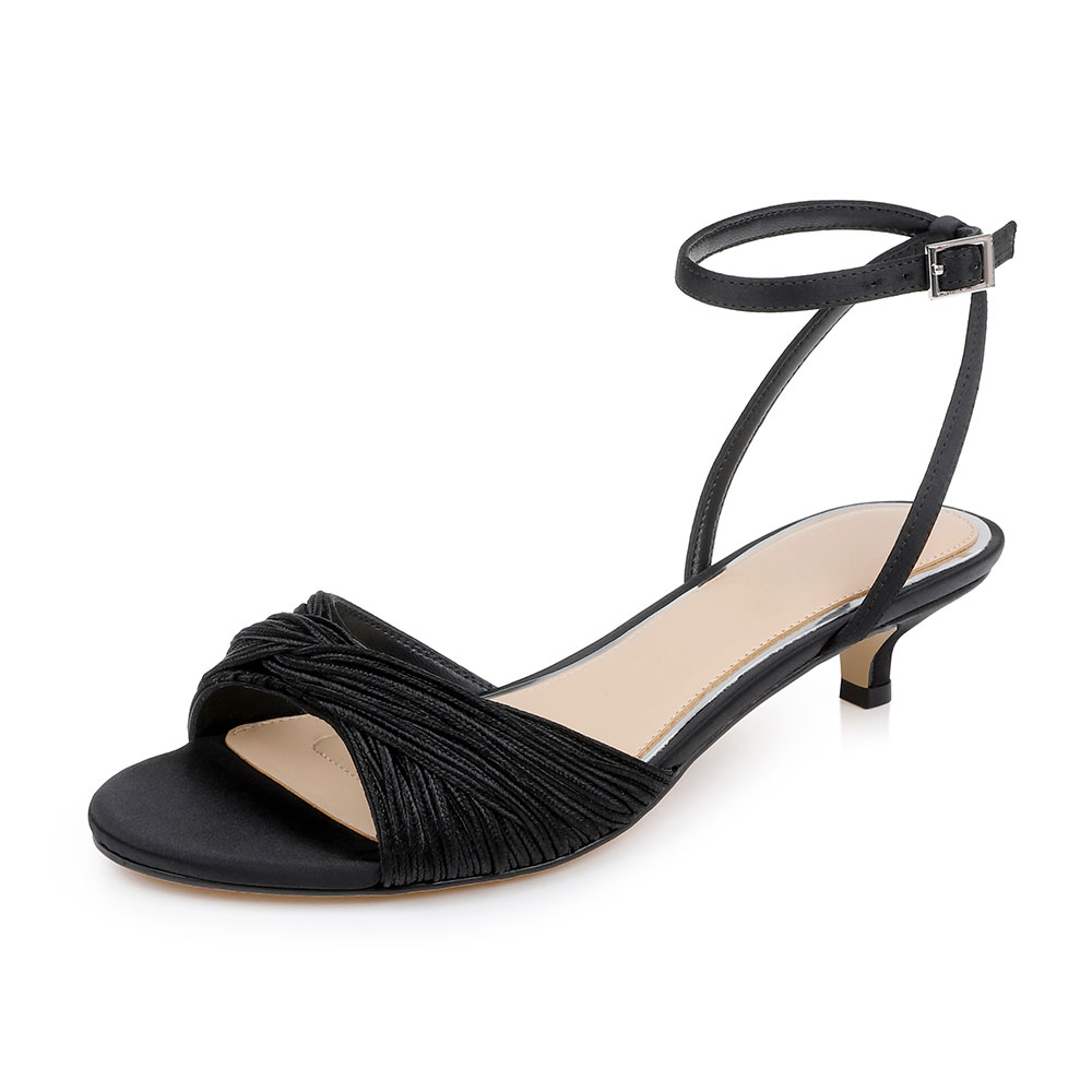Black Open Round Toe Crisscross Detail Kitten Heel Dress Sandals Nicepairs