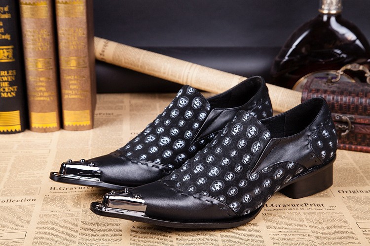 VCSHOES Full Horror Pattern Male Personalized Shoes Plus Size Man Metal Pointed Toe Shoes Men Genuine Leather Party Shoes