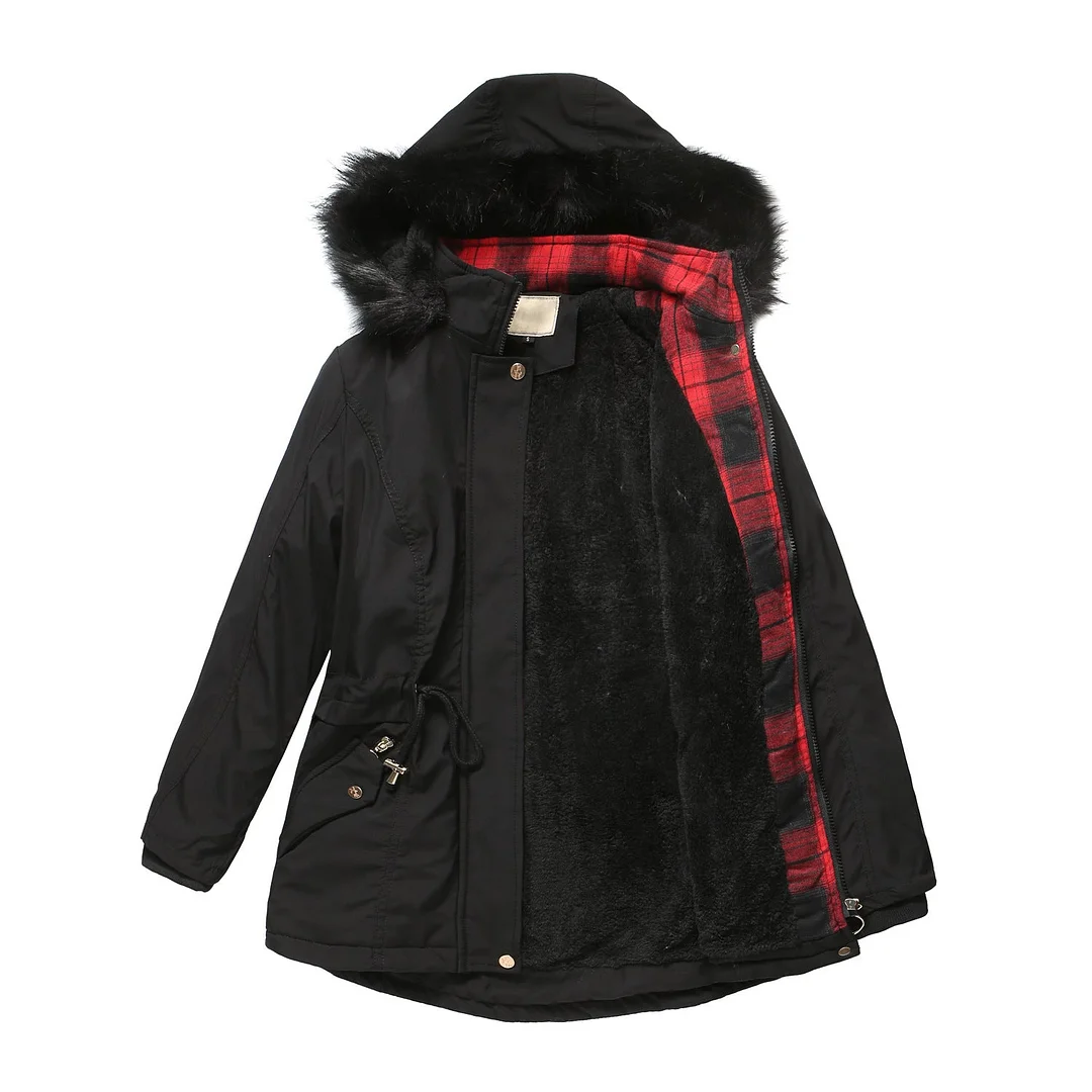 Woman's Coat Detachable Hood Fur Collar Plus Fleece Jacket