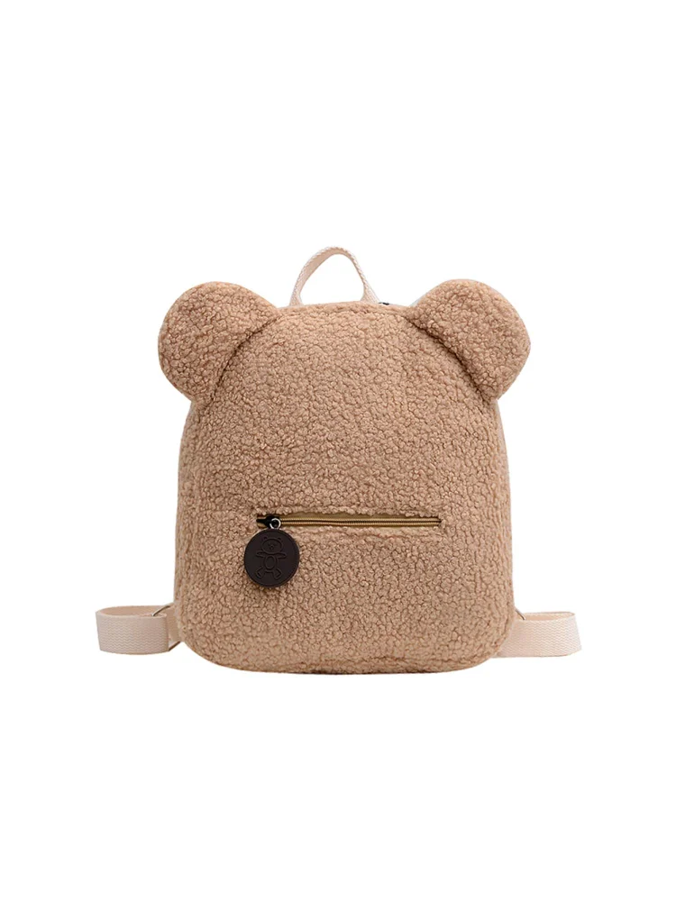 Cute Bear Shaped Shoulder Backpack Fleece Women Bagpack Handbag (Style 1)