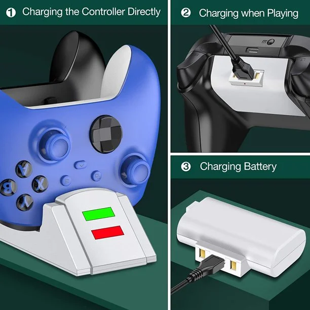 DinoFire Dual Charging Controller Station for Xbox Series X|S/Xbox One/Xbox One/Elite, Rechargeable Battery Pack with 2x1200mAh