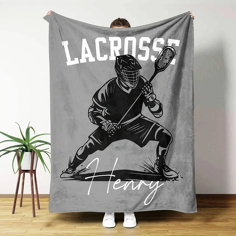 Personalized Silhouette Lacrosse Soft Throw Blanket with Name Home Decor Birthday Gift for Lacrosse Enthusiasts