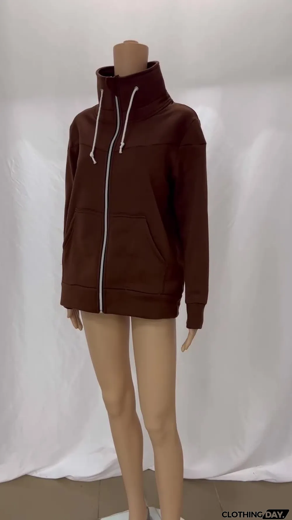 Fall Winter Women's Casual Long Sleeve Fleece Zip High Neck Sweatshirt