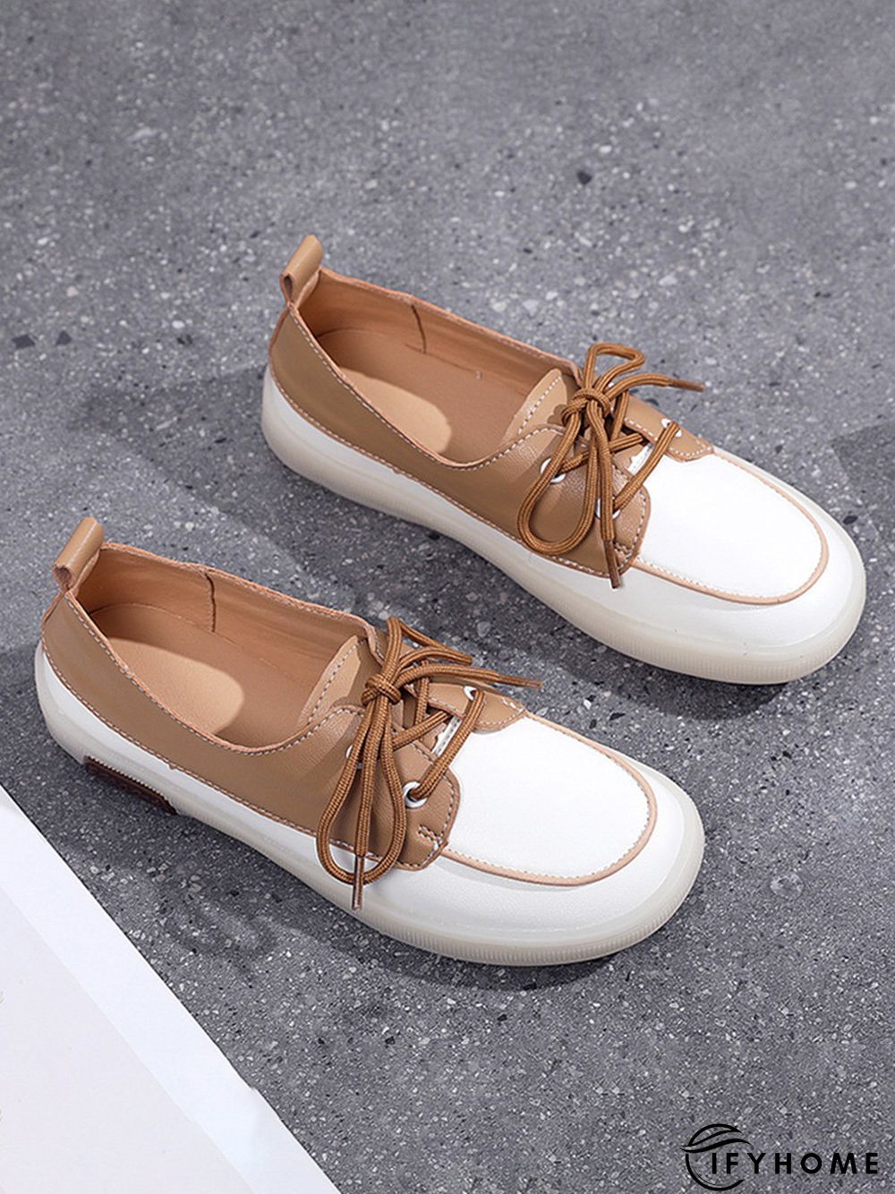 Casual Split Joint Color Block Leather Lace Up Flat Shoes | IFYHOME