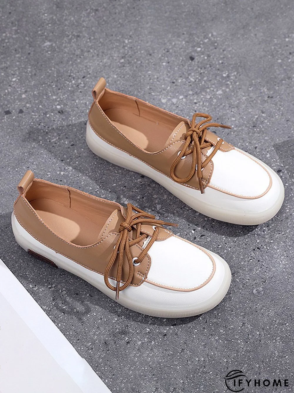 Casual Split Joint Color Block Leather Lace Up Flat Shoes | IFYHOME
