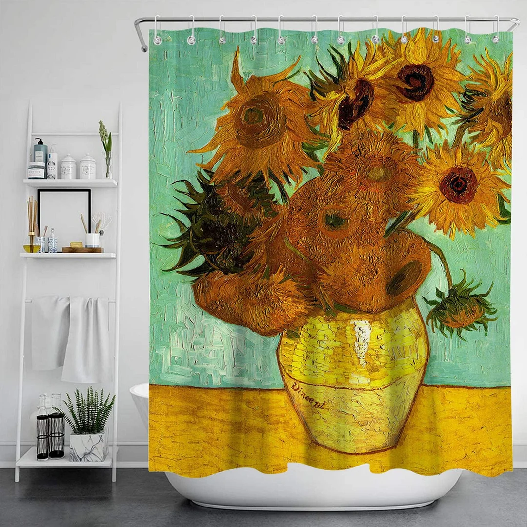 Van Gogh Art Painting Shower Curtains Bathroom 3D Print Waterproof Fabric With Hook Geometric Pattern Decorative Bathtub Curtain