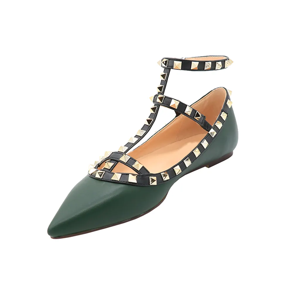 Women's Flats Rivets Rockstud Daily Pointed Toe Ballet Green Shoes Matte-vocosishoes