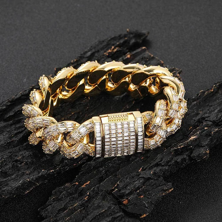 Men Cuban Link Bracelet Iced Out Prong Setting Micro Pave Hip Hop Jewelry-VESSFUL