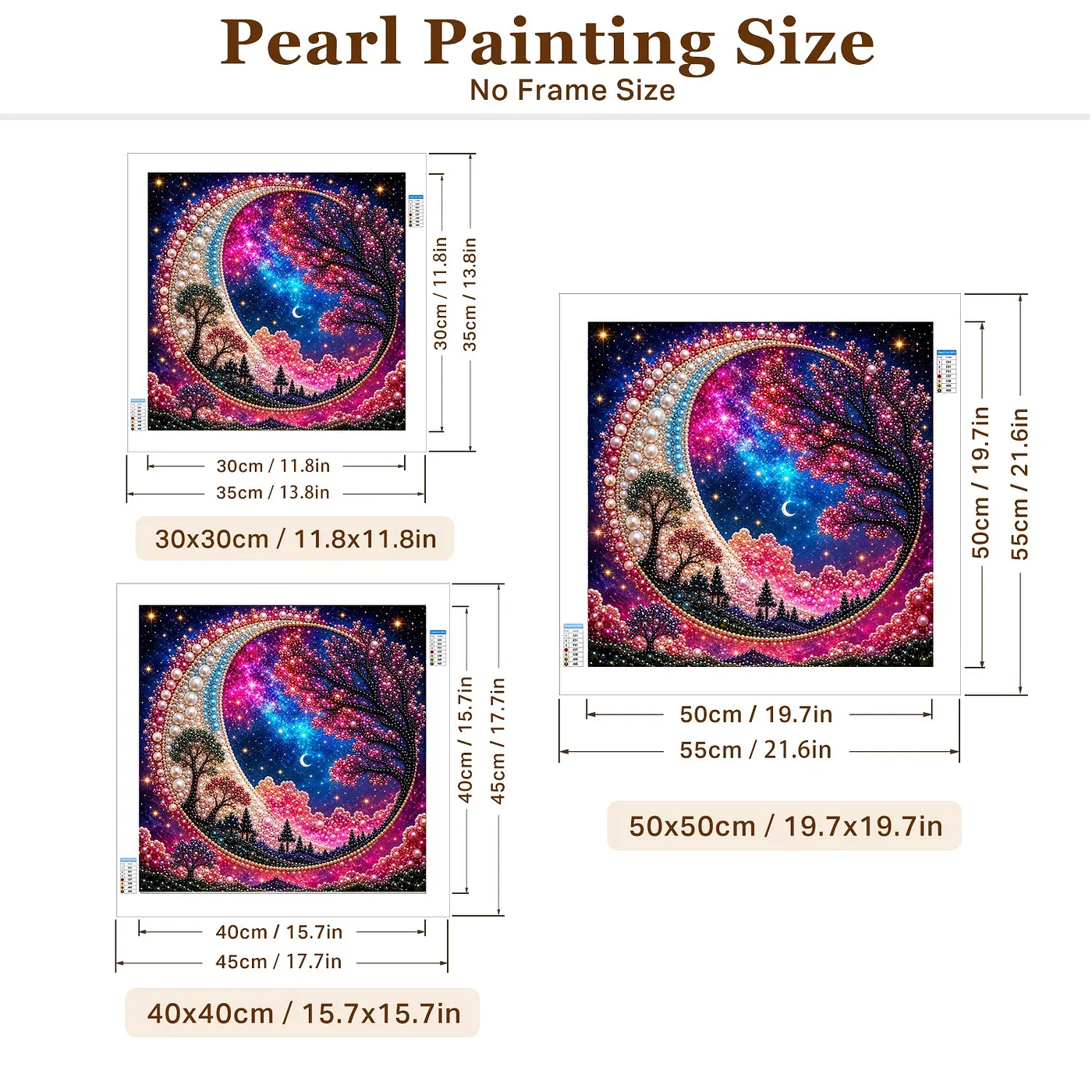 Pink Tree Beneath a Crescent Moon - Pearls Painting