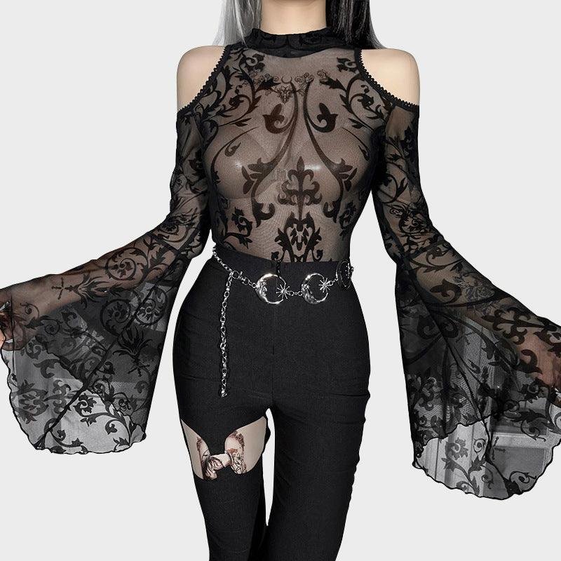 Gothic Off Shoulder Sheer Bodysuit