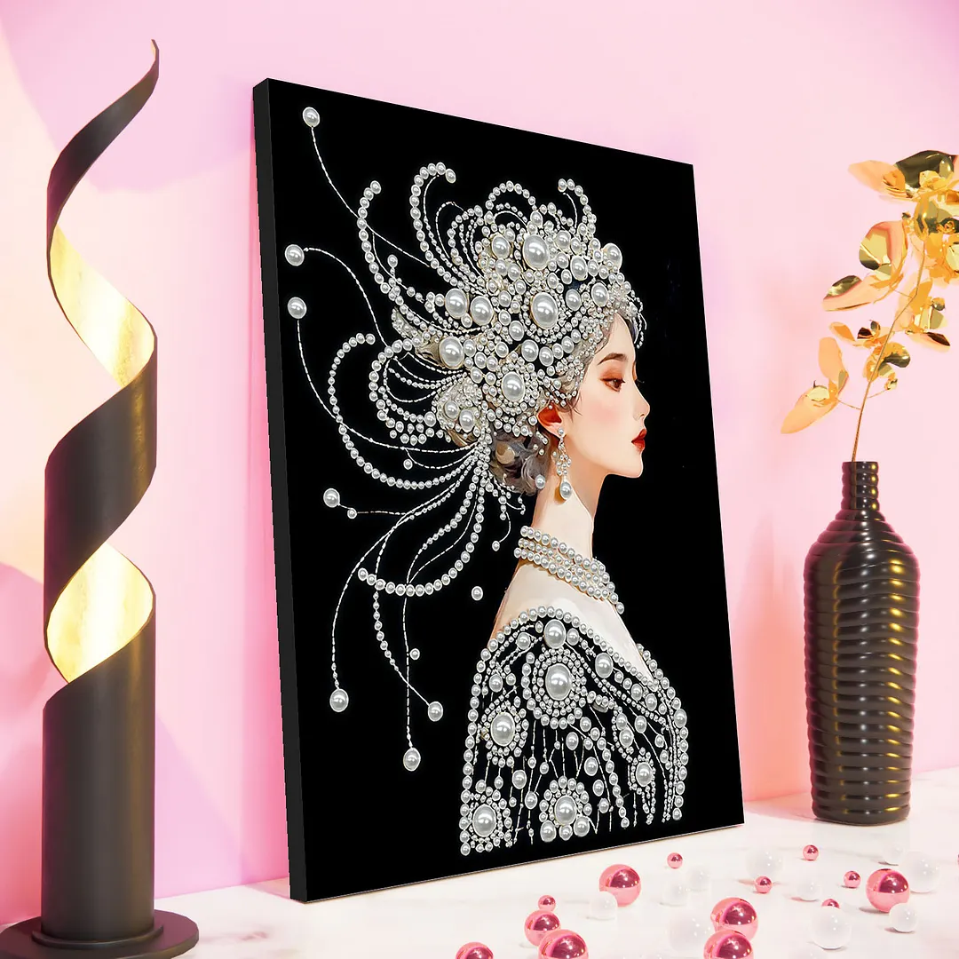 Ancient Girl DIY Pearl Diamond Art Painting Kit with Frame 11.81x15.75in Decor