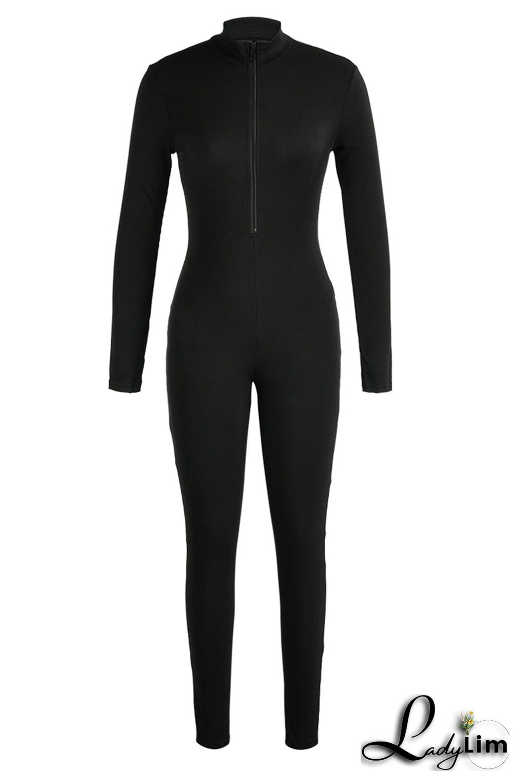 Blue Casual Sportswear Solid Patchwork Zipper Collar Regular Jumpsuits