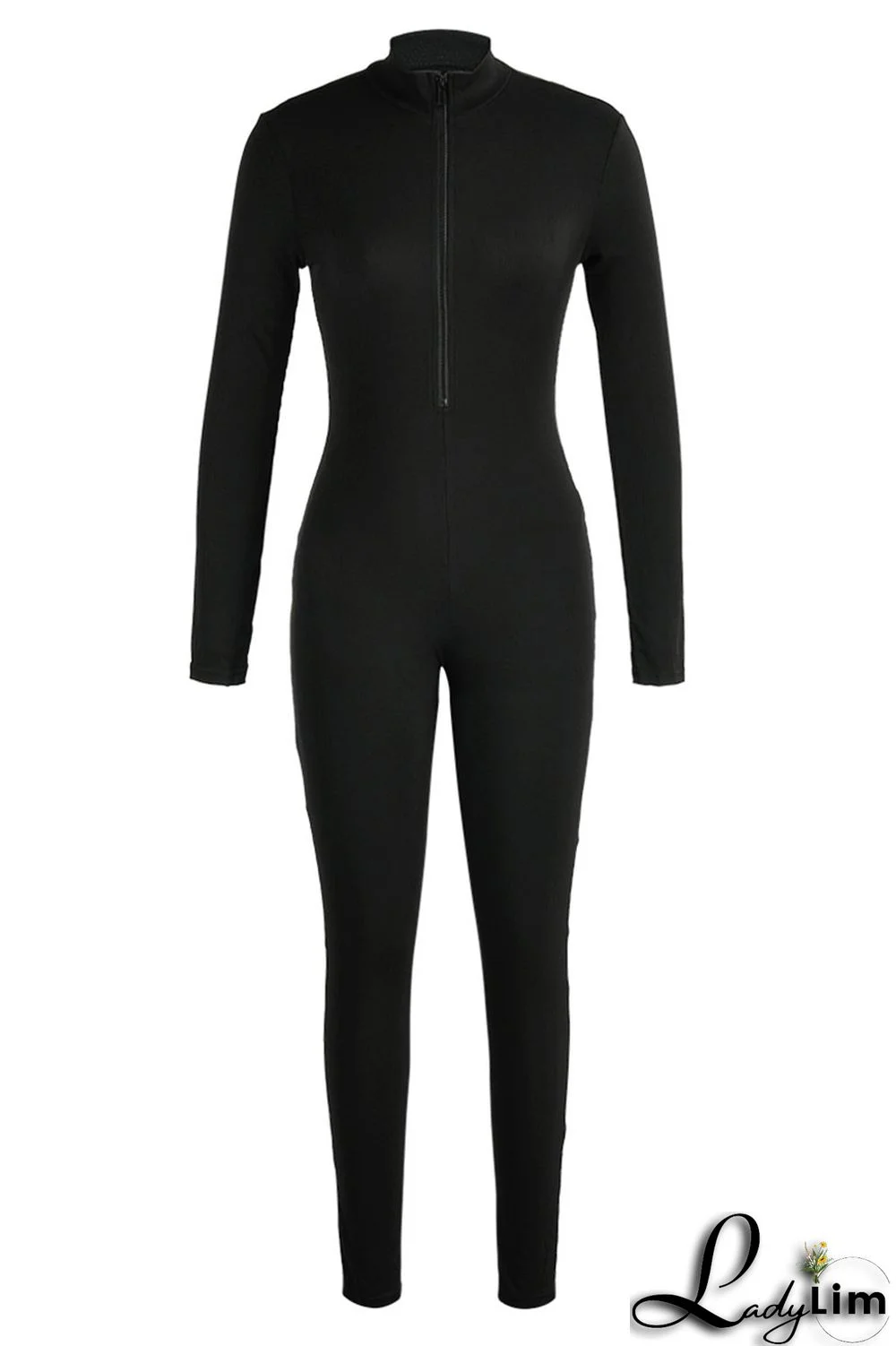 Blue Casual Sportswear Solid Patchwork Zipper Collar Regular Jumpsuits