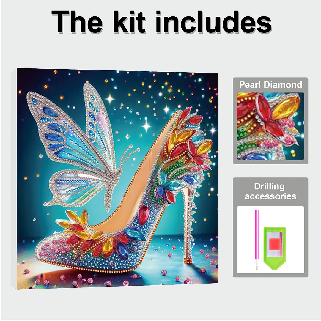 High Heel DIY Special Shape Drill Art Craft Pearl Diamond Painting with Frame 25x25cm Diamond Art Pearl Painting Kit for Adults Beginners Home Decor