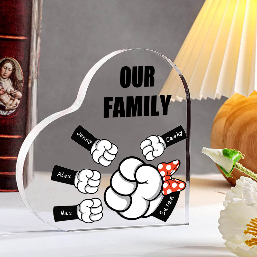 À ma Maman/Mamie - Plaque Acrylique en Forme de Cœur 5 Prénoms Personnalisés avec 1 Texte