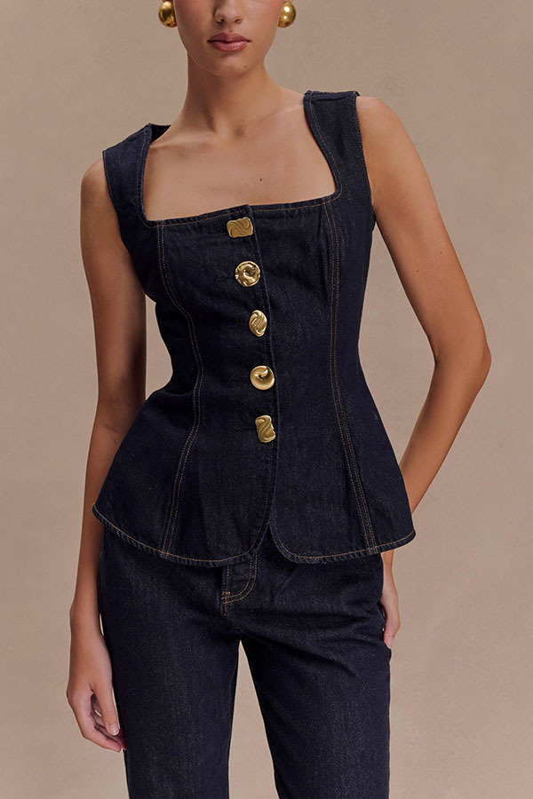 Women's Square Neck Sleeveless Vest High Waist Straight Long Pants Matching Set