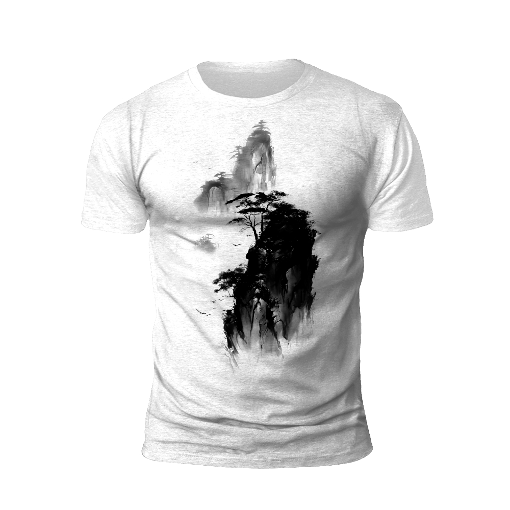 Misty Mountains: Sumi-e Nature T-Shirt