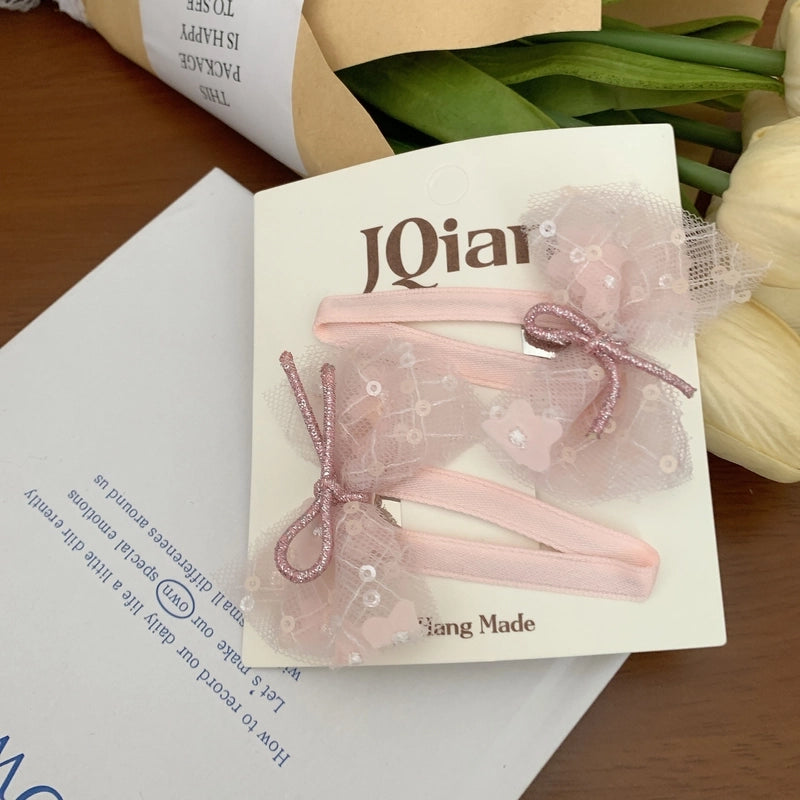 Women’s Cute Sweet Korean Style Bow Knot Gauze Sequins Handmade Lace Hair Clip Hair Tie