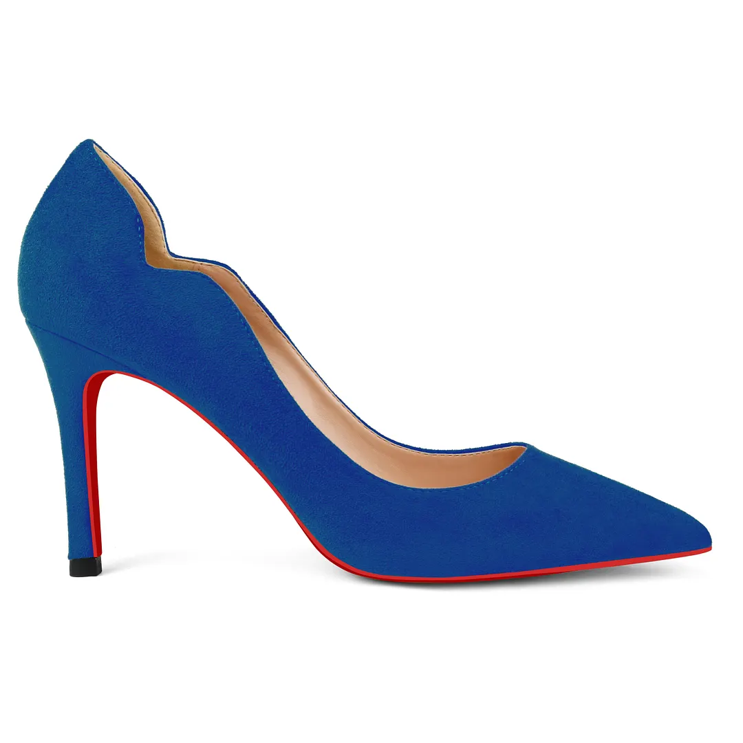 90mm Middle Heels Pointy Toe Red Bottom V-Cut Fashion Pumps Suede-vocosishoes