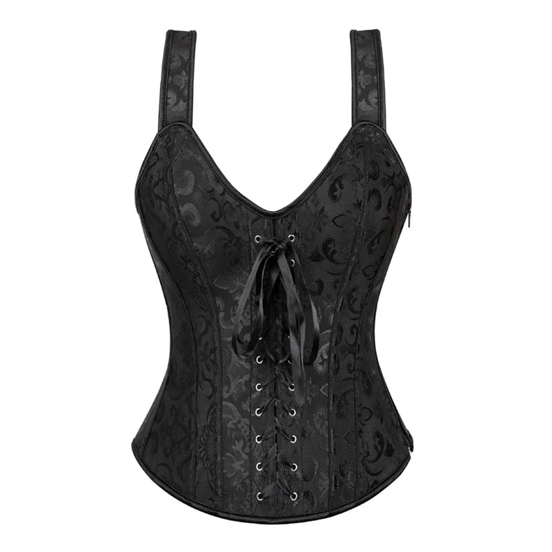 Billionm Sapubonva corset sexy bustier lingerie plus size gothic brocade overbust corset vest top corselet for women zipper black white