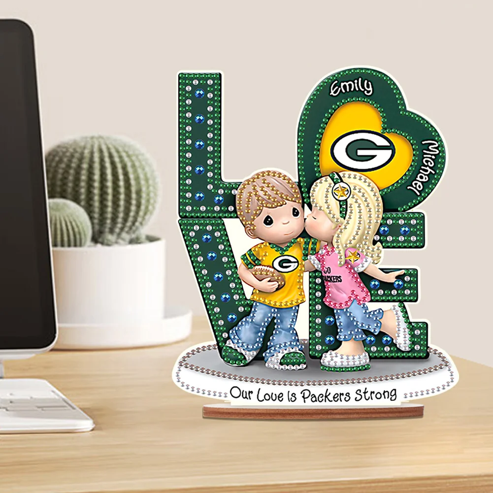 DIY LOVE Green Bay Packers Wooden Special Shape Diamond Painting Desktop Ornaments for Home Decor