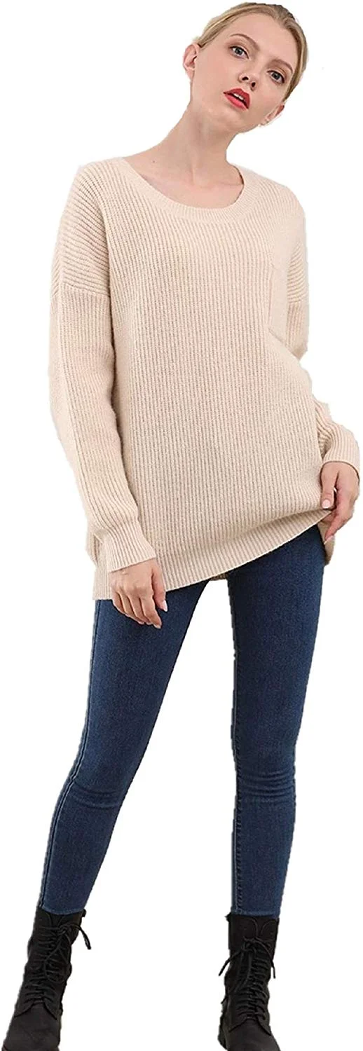 Women’s Casual Unbalanced Crew Neck Knit Sweater Loose Pullover Cardigan