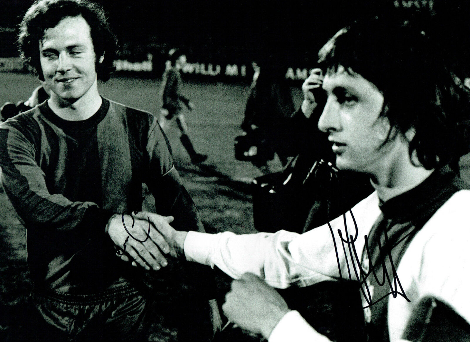 Johan CRUYFF & Franz BECKENBAUER SIGNED Autograph 16x12 Classic Photo Poster painting AFTAL COA