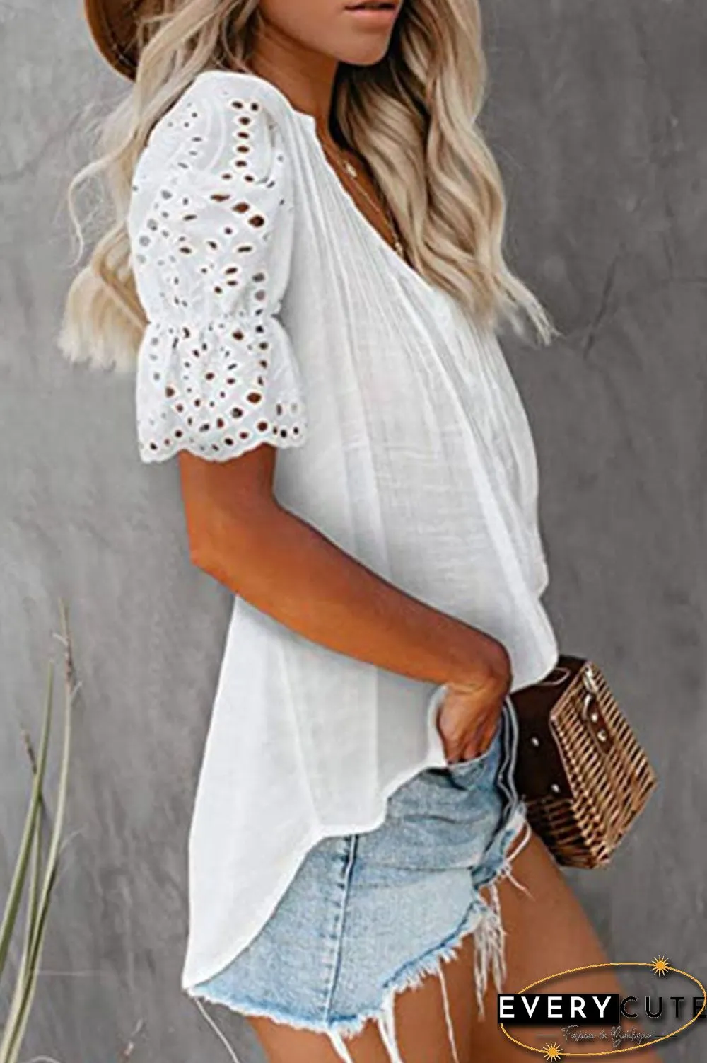 Fashion Solid Split Joint V Neck Tops(6 Colors)