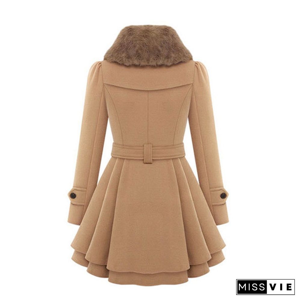 Winter Coat Womens Wool Blend Jacket Warm Lady Fur Collar Peacoat Woolen Jackets Plus Size